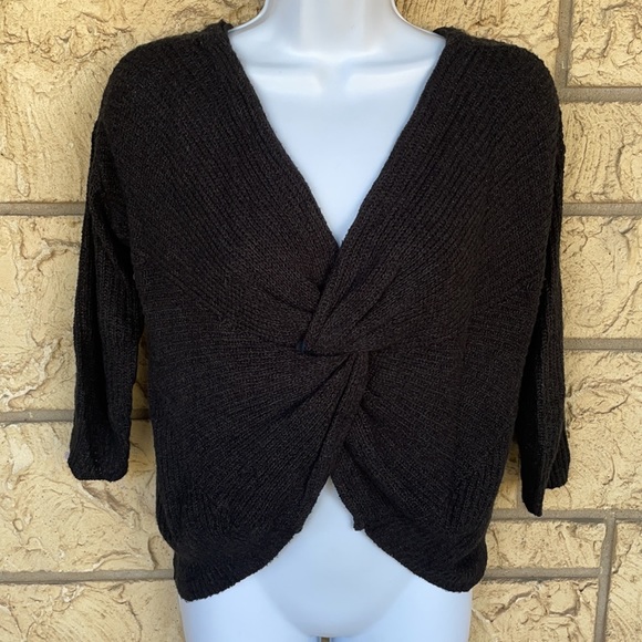 Express Tye Knot V Black Sweater Soft Comfy Sexy Size Med - Picture 3 of 11